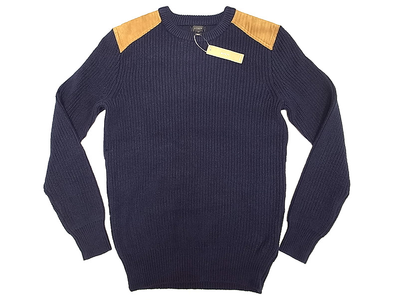 J.CREW Military Rib Kint Sweater ジェイ・クルー本革肩当付 コットン