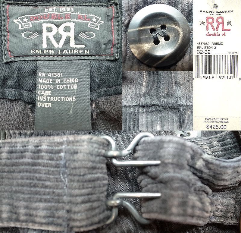 Double RL(RRL) Buckle Back Corduroy Work Trousers Vintage加工 黒 ...