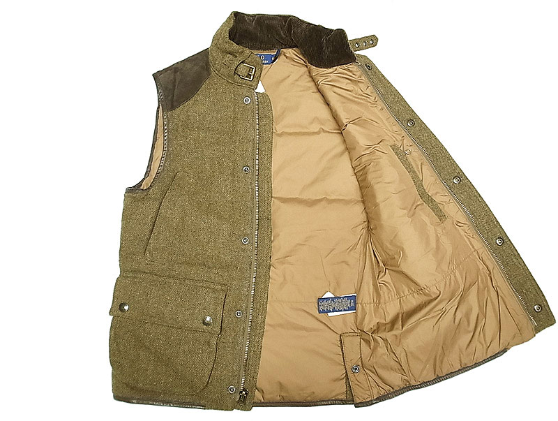 POLO Ralph Lauren Tweed Down Vest ツイード 本革レザーヨーク ダウン 