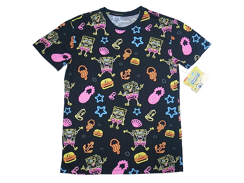 Nickelodeon SpongeBob Tee 60/40 スポンジボブ 総柄 黒 Tシャツ