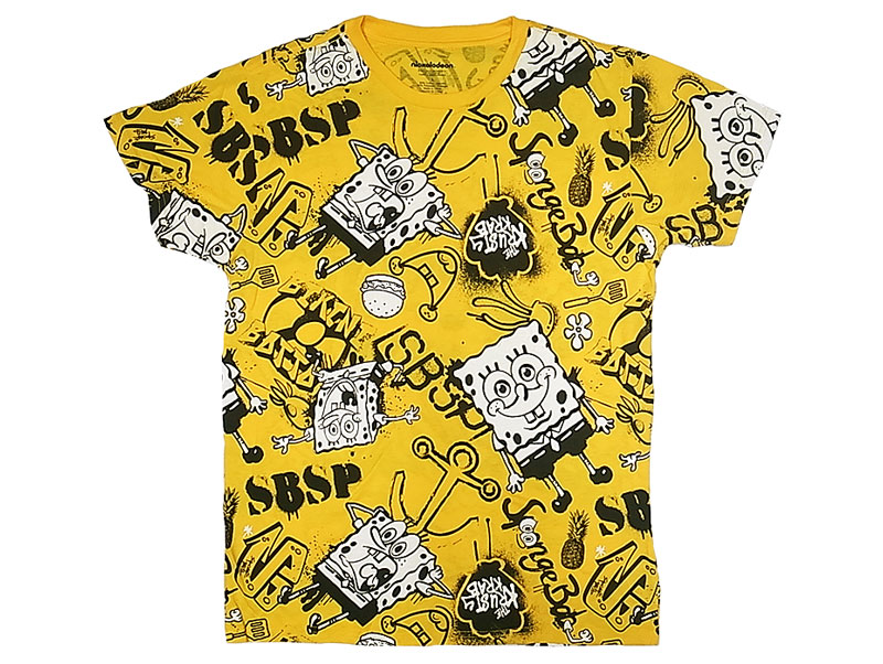 Nickelodeon SpongeBob Tee 60/40 スポンジボブ 総柄 黄 Tシャツ